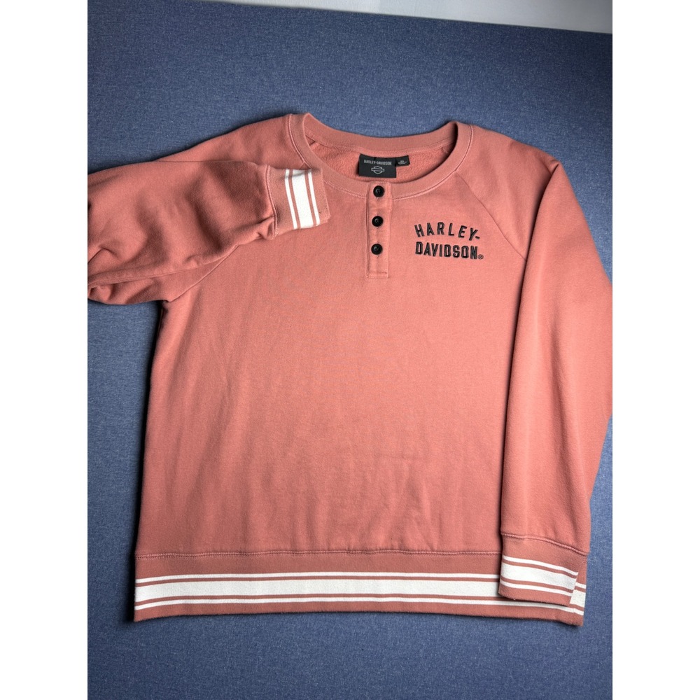 Harley-Davidson Womens 2XL Rose Pink Henley Sweatshirt Bar Shield Logo Pullover